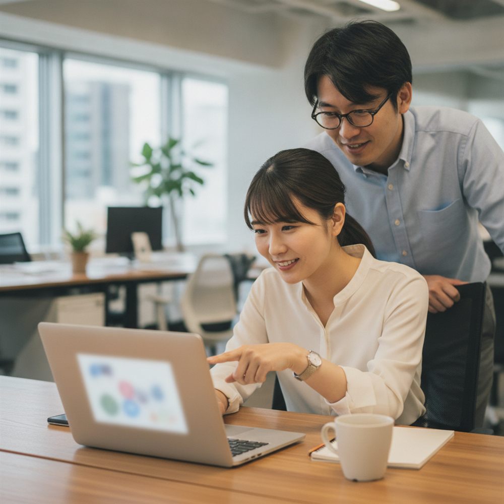 同僚同士で操作を教え合う様子