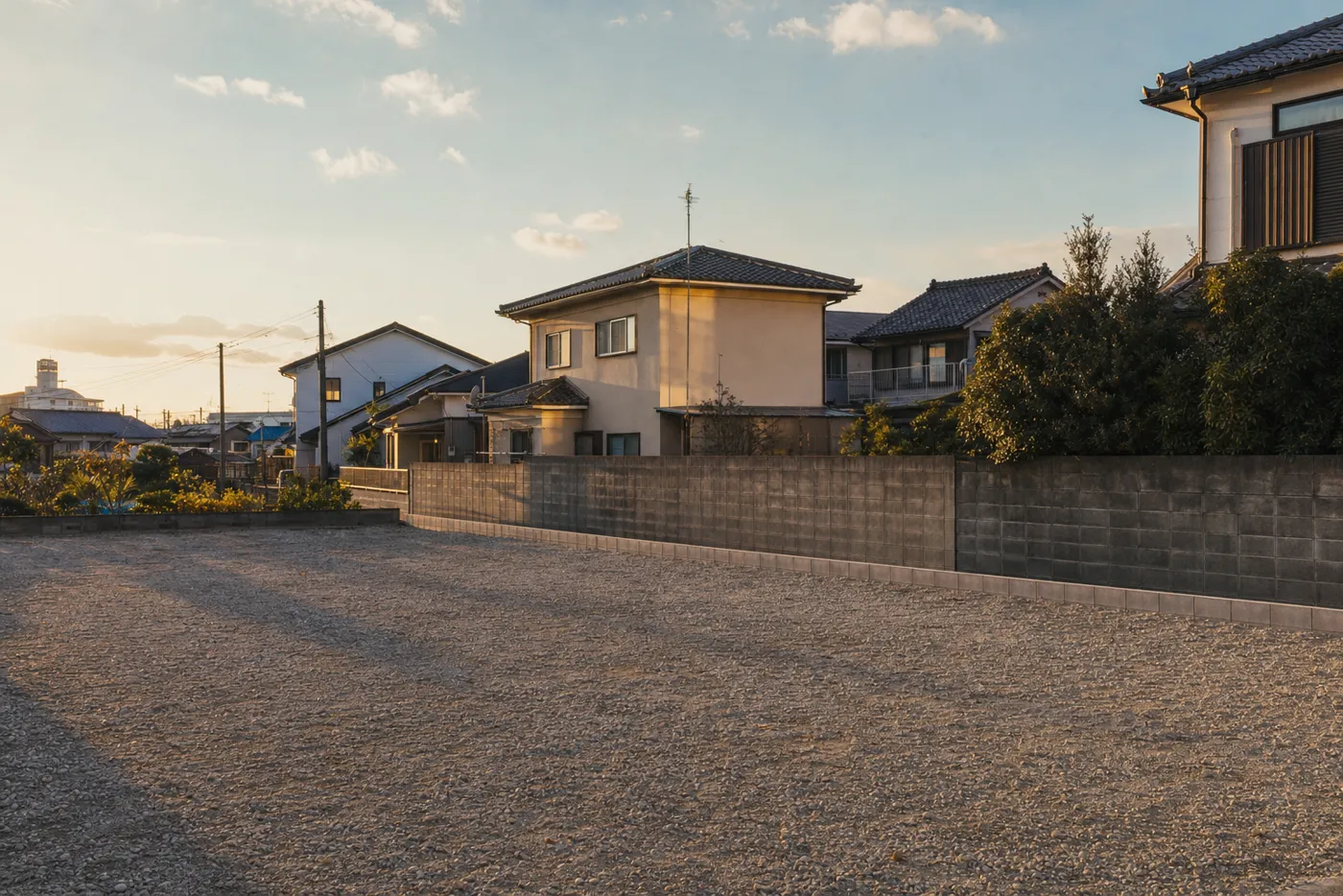 夕方の住宅地の中の更地(イメージ写真)
