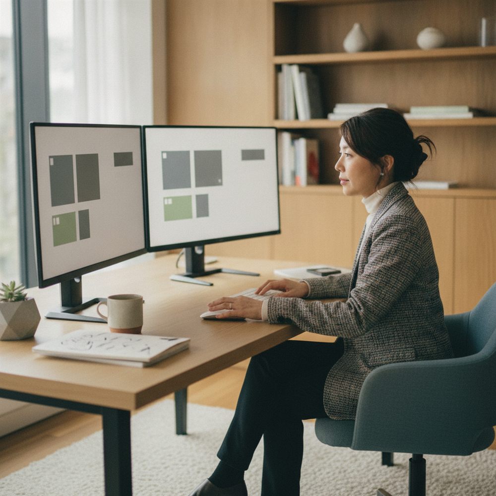 社内ツールを自作する経営者のデスク