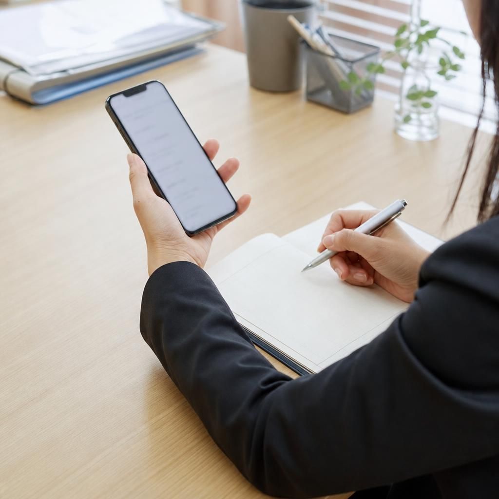 スマートフォンで応募の連絡を確かめる採用担当者の手元