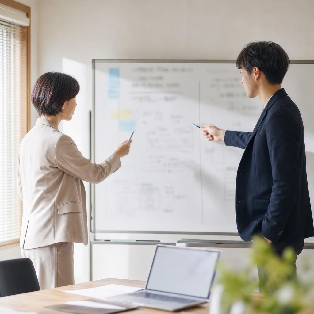 ホワイトボードに項目を書き出して話し合う会議